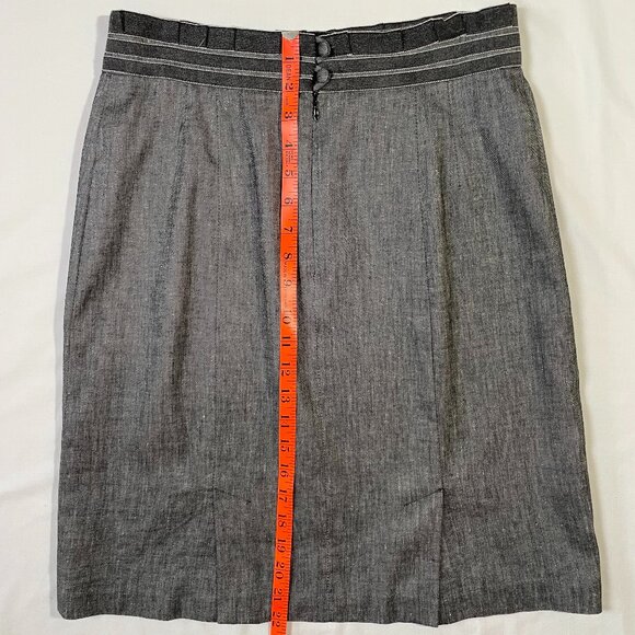 Nanette Lepore Linen Blend Pencil Skirt Gray Knee Length Ruffle Waist Size 8 - Picture 13 of 16